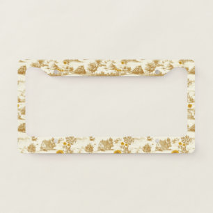 Golden Rustic Sunflower Countryside Toile Pattern License Plate Frame
