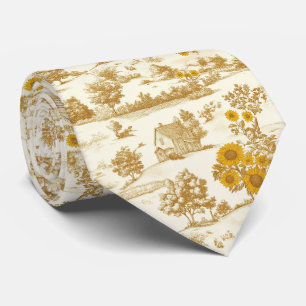 Golden Rustic Sunflower Countryside Toile Pattern Neck Tie