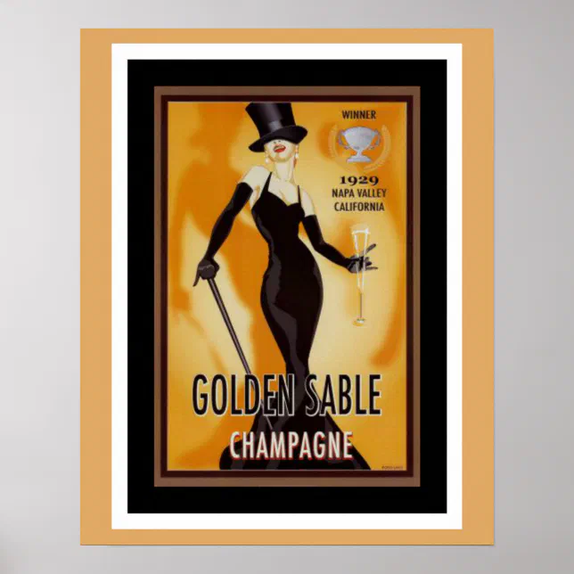 ヴィンテージ広告ポスター 額縁 Golden Sable Champagne Golden Sable Champagne Ad Poster | Zazzle