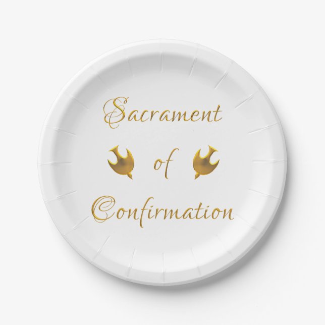 Golden Sacrament of Confirmation and Holy Spirit Paper Plates (Front)