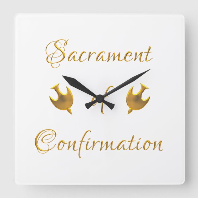 Golden Sacrament of Confirmation and Holy Spirit Square Wall Clock (Front)