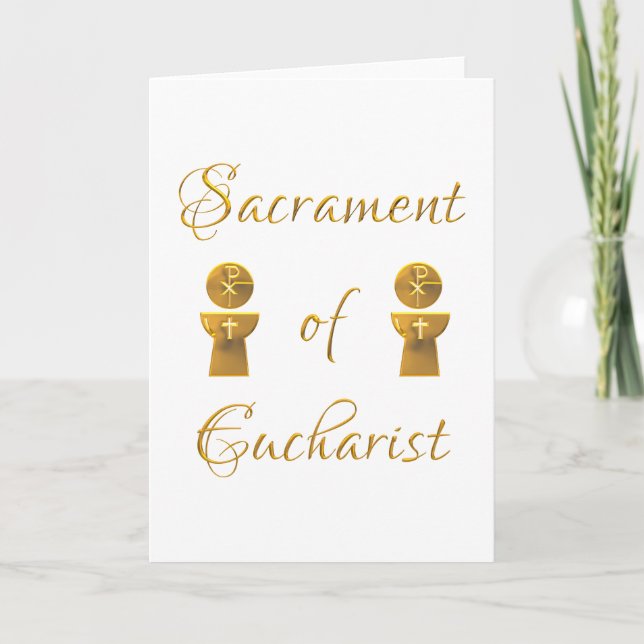 Golden Sacrament of Eucharist Host and Chalice Holiday Card (Front)