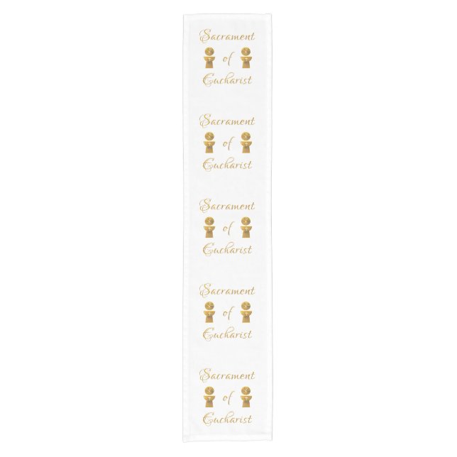 Golden Sacrament of Eucharist Host and Chalice Short Table Runner (Front)