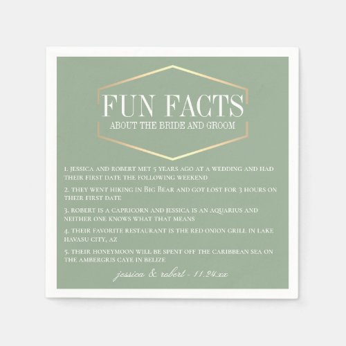 Golden Sage Green Fun Facts Personalized Napkins