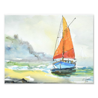 Golden Sail Ocean Breeze Impressionist Photo Print