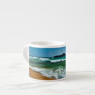 Golden sand beach Chia, Sardinia Italy rough sea