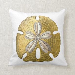 Golden Sand Dollar on White Throw Pillow. Pillow