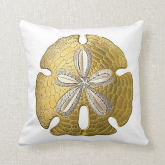 Golden Sand Dollar on White Throw Pillow. Throw Pillow