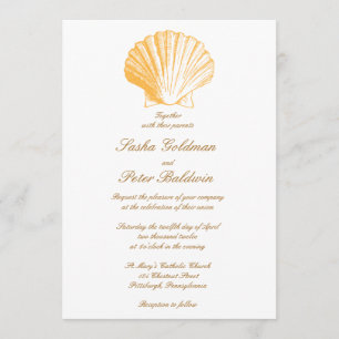 Golden Sand Sea Shells Wedding Invitation