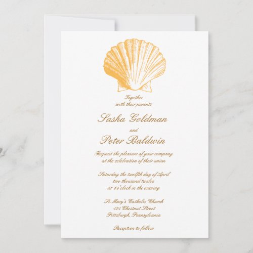 Golden Sand Sea Shells Wedding Invitation