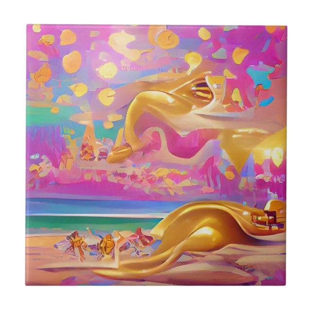 Golden sands pin horizon abstract digital art  ceramic tile (Front)