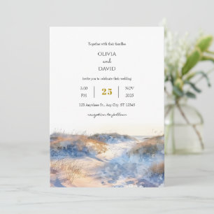 Golden Sandy Coastal Dunes Sunrise Beach Wedding Invitation