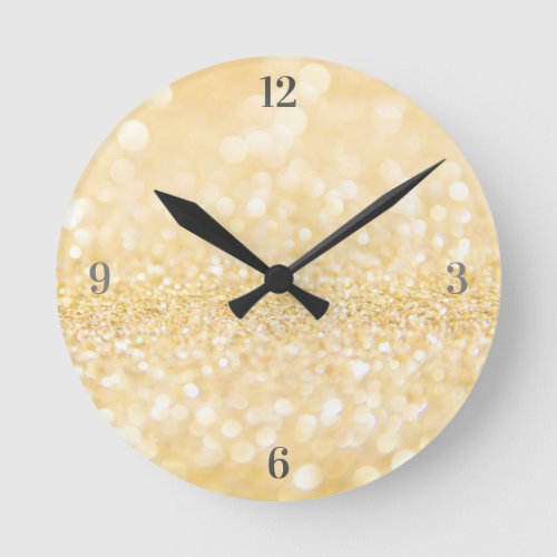 Golden Sandy Glitter Round Clock