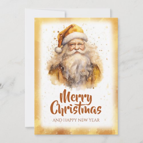 Golden Santa Claus Watercolor Holiday Card