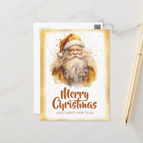 Golden Santa Claus Watercolor Postcard