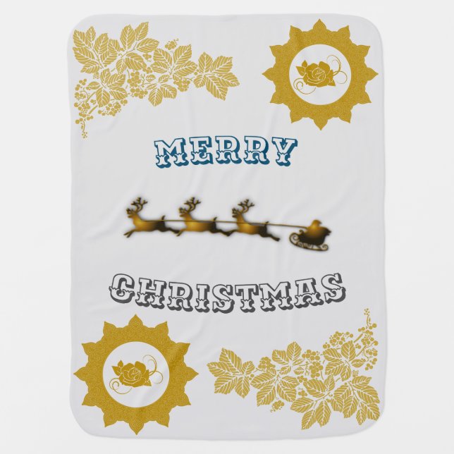 Golden Santa Merry Christmas Baby Blanket Delight (Front)