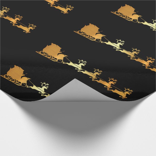 Golden Santa on black X-mas wrapping paper (Corner)