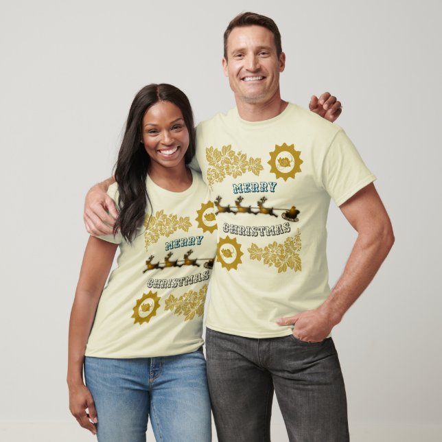 Golden Santa Sleigh Merry Christmas Classic Art  T-Shirt (Unisex)