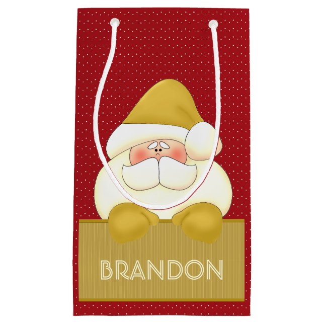 Golden Santa with Red Polka Dots Small Gift Bag (Front)