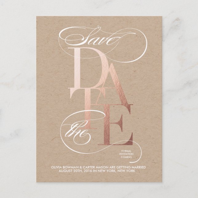 Golden Save the Date Announcement Postcard (Front)