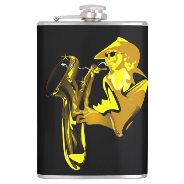 Golden Saxaphonist Flask (Front)
