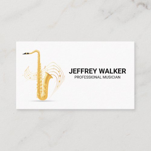 Golden Saxophone  Musical Notes Business Card