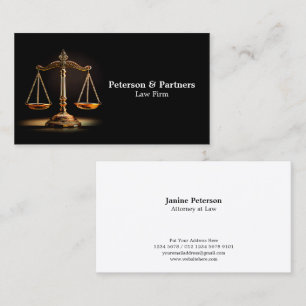 Golden Scale of Justice on Black Business Card