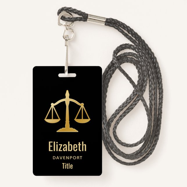 Golden Scales of Justice Law Theme Design Badge (Front with Lanyard)