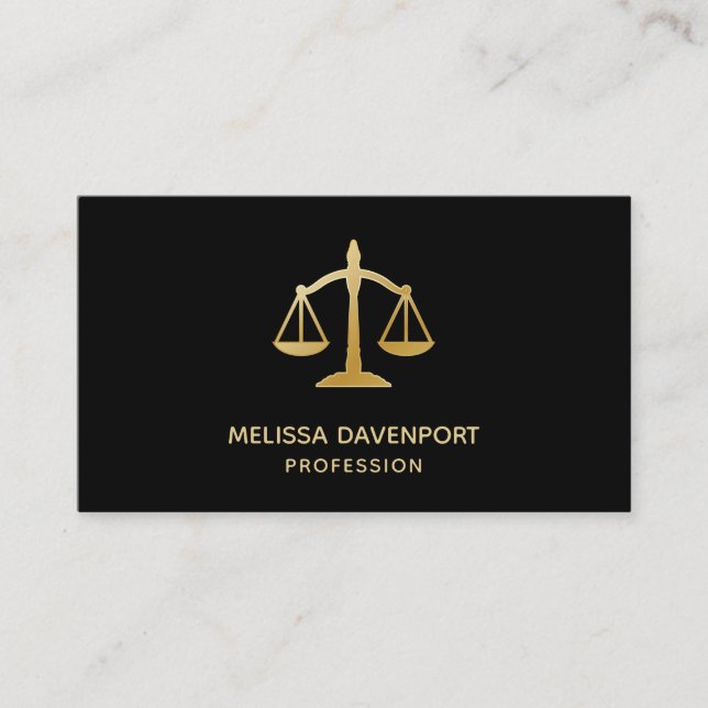 Golden Scales of Justice Law Theme Design Business Card (Front)