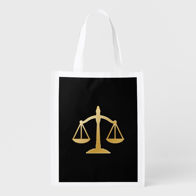 Golden Scales of Justice Law Theme Design Grocery Bag (Front)