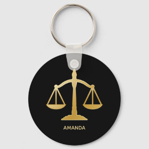 Golden Scales of Justice Law Theme Design Keychain