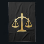 Golden Scales of Justice Law Theme Design Kitchen Towel<br><div class="desc">A kitchen towel with an image of golden scales on a black background. Simple and elegant.</div>