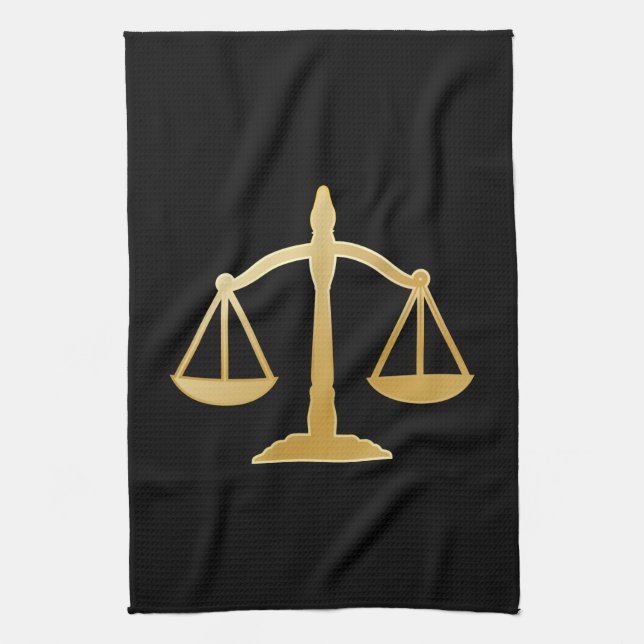 Golden Scales of Justice Law Theme Design Kitchen Towel (Vertical)