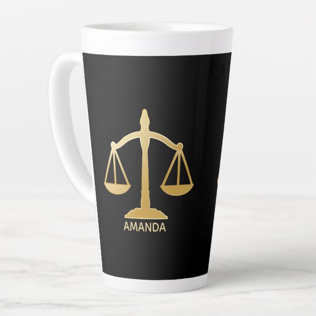 Golden Scales of Justice Law Theme Design Latte Mug (Left Angle)