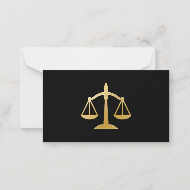 Golden Scales of Justice Law Theme Design Note Card (Front)