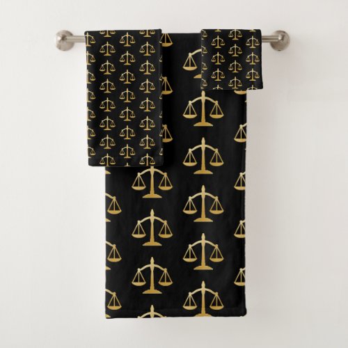 Golden Scales of Justice Law Theme Design Pattern Bath Towel Set