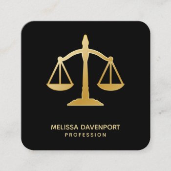 Golden Scales Of Justice Law Theme Design Square Business Card by Mirribug at Zazzle