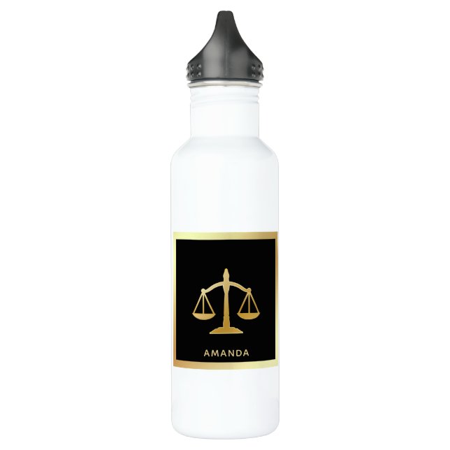 Golden Scales of Justice Law Theme Design Stainless Steel Water Bottle (Left)