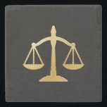 Golden Scales of Justice Law Theme Design Stone Coaster<br><div class="desc">A stone coaster with an image of golden scales on a black background. Simple and elegant.</div>