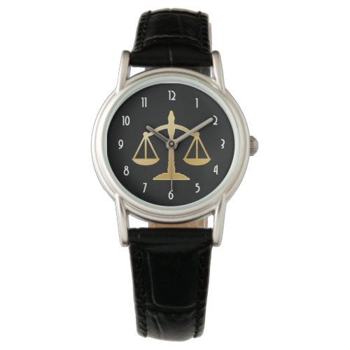 Golden Scales of Justice Law Theme Design Watch