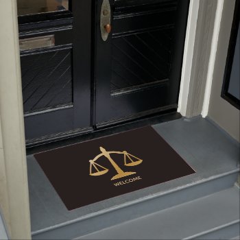 Golden Scales Of Justice Law Theme Design Welcome Doormat by Mirribug at Zazzle