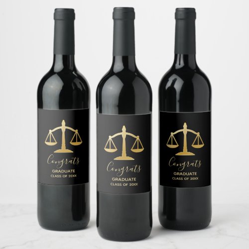 Golden Scales of Justice Law Theme Graduate Wine Label