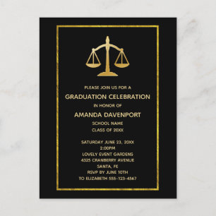 Golden Scales of Justice Law Theme Graduation Invitation Postcard