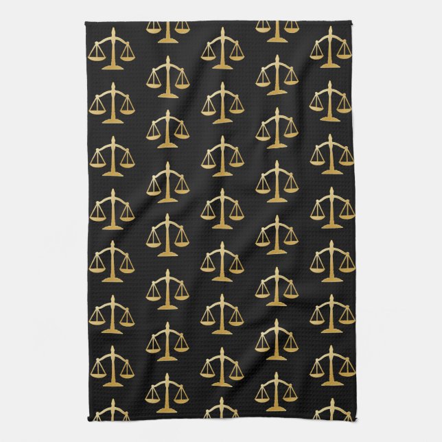 Golden Scales of Justice Law Theme Pattern Kitchen Towel (Vertical)