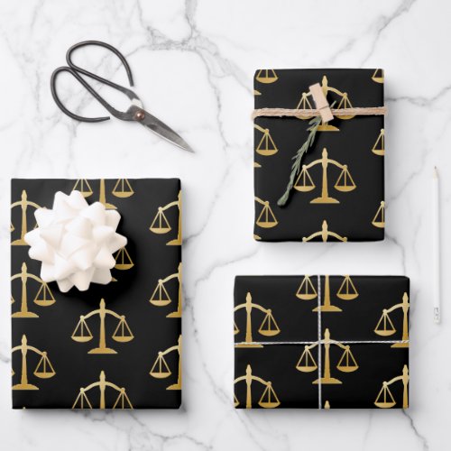 Golden Scales of Justice Law Theme Pattern Wrapping Paper Sheets