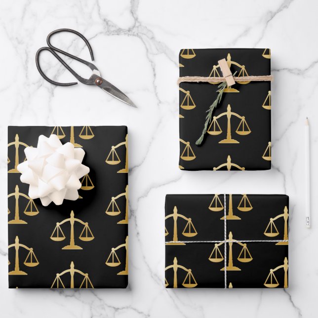 Golden Scales of Justice Law Theme Pattern Wrapping Paper Sheets (Front)