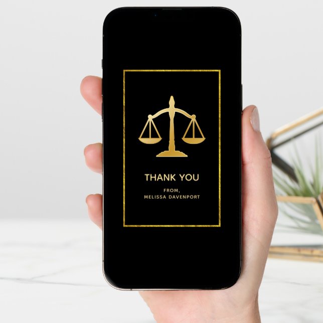 Golden Scales of Justice Law Theme Thank You Card (Front Digital)