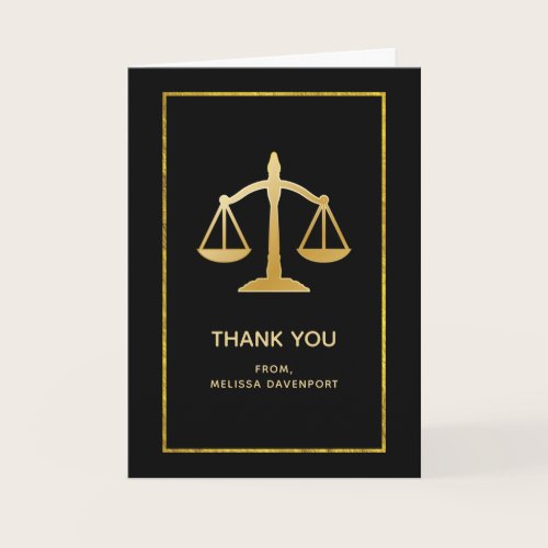 Golden Scales of Justice Law Theme Thank You Card