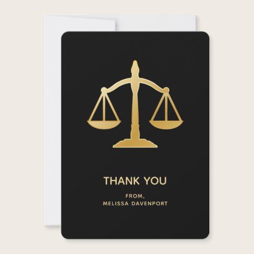 Golden Scales of Justice Law Themed Design Thank You Card