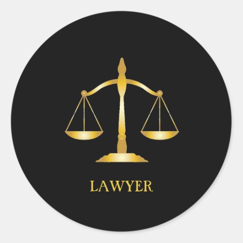 Golden Scales of Justice Lawyer on Black Classic R Classic Round Sticker